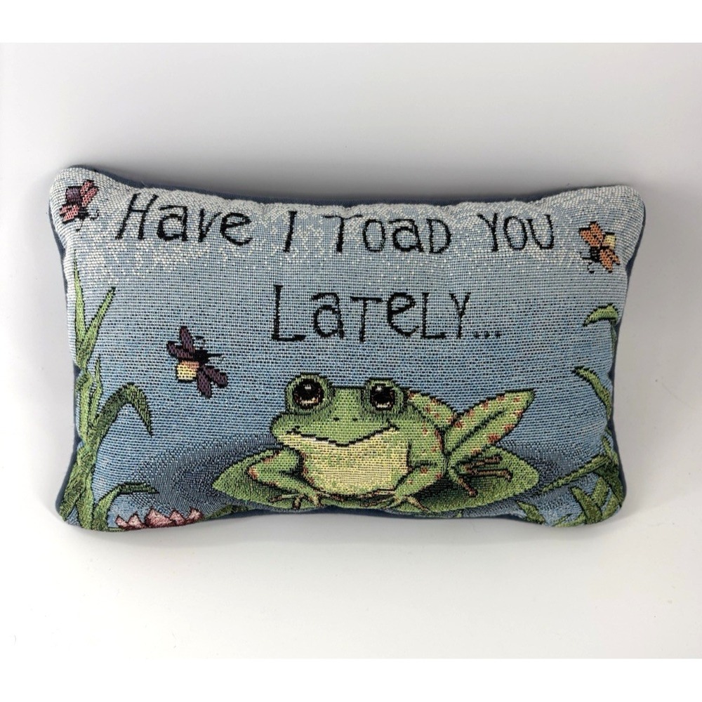Vintage Woven Tapestry Throw Pillow 12"x7.5" "Have I Toad You Lately" Frog Pond